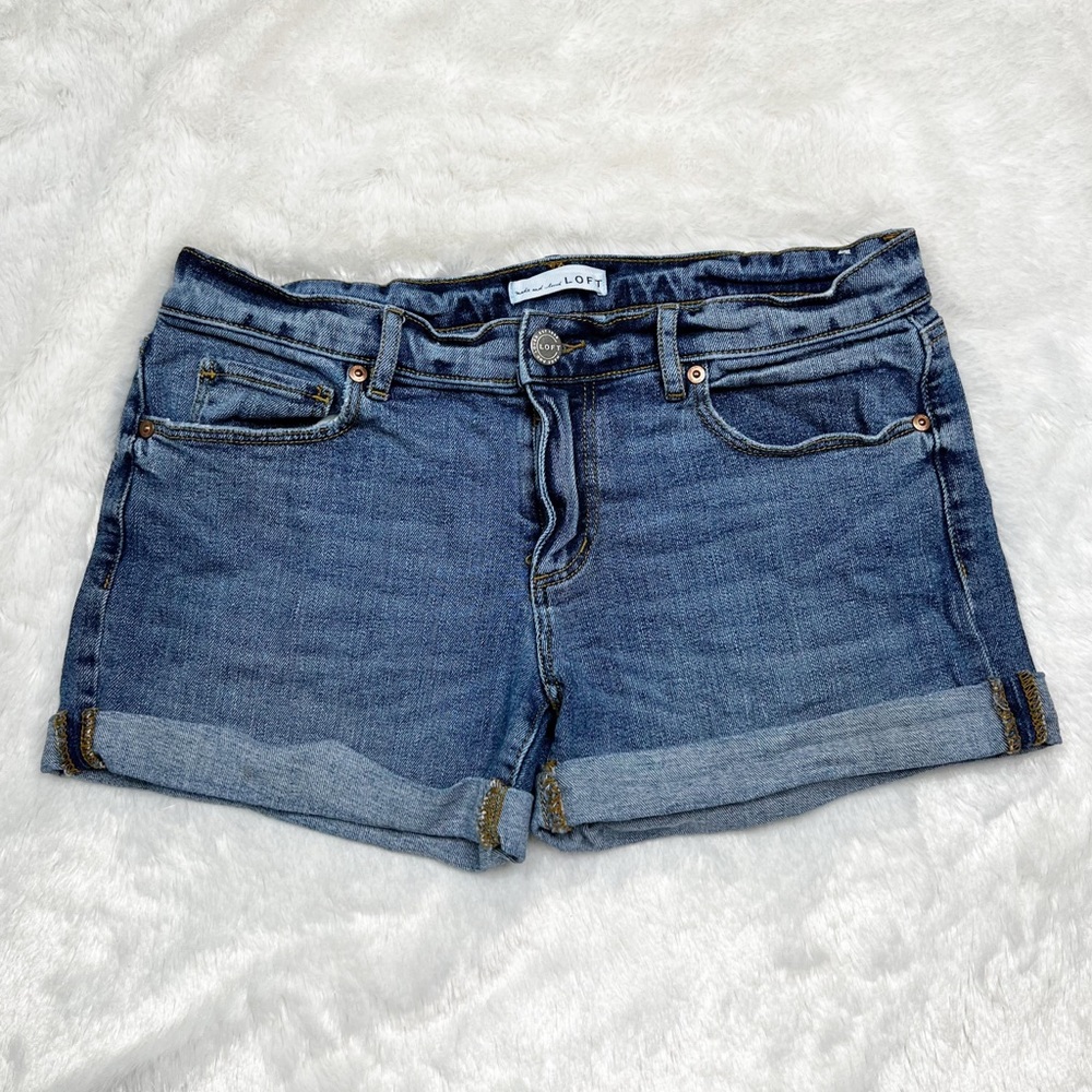 Loft Cuffed Denim Mid-Rise Shorts Regular Wash Women’s Sz 2 - Picture 1 of 6